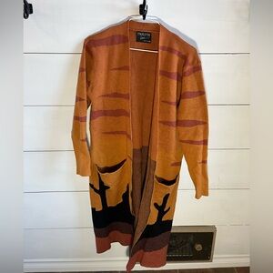 Twelfth Street by Cynthia Vincent Rust and Black Scenic Open-Front Cardigan